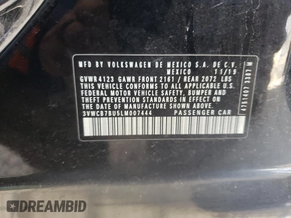 2020 Volkswagen Jetta S with VIN 3VWCB7BU5LM007444, listed as a Copart auction lot 79446324 with 89,902 mi miles and Salvage title. Bid and sale history available at DreamBid. Image 12.