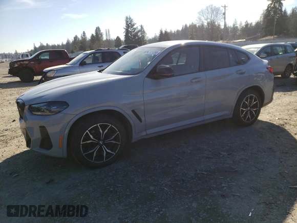 2023 BMW X4 M40i with VIN 5UX43DT00P9R86047, listed as a Copart auction lot 47321295 with 21,640 mi miles and Salvage title. Bid and sale history available at DreamBid. Image 1.