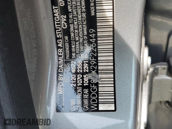 2009 Mercedes-Benz C 300 Sport with VIN WDDGF81X29F226449, listed as a Copart auction lot 62233485 with Not provided miles and Clean title. Bid and sale history available at DreamBid. Image 13.