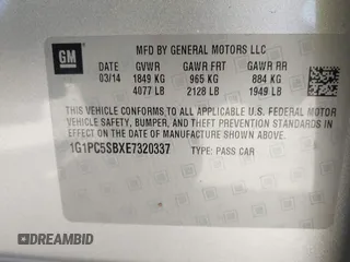 2014 Chevrolet Cruze 1LT with VIN 1G1PC5SBXE7320337, listed as a IAAI auction lot 42010404 with 69,270 mi miles and . Bid and sale history available at DreamBid. Image 9.