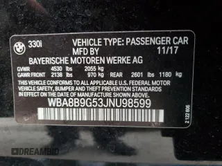 2018 BMW 3 Series 330i with VIN WBA8B9G53JNU98599, listed as a Copart auction lot 80639104 with 49,686 mi miles and Salvage Title. Bid and sale history available at carsss.com. Image 12.