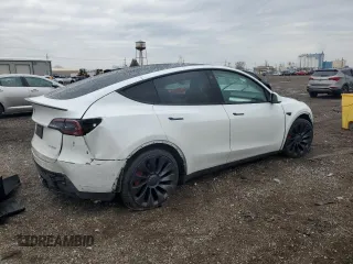 2022 Tesla Model Y Performance with VIN 7SAYGDEF1NF403693, listed as a Copart auction lot 53575845 with 34,302 mi miles and Salvage title. Bid and sale history available at DreamBid. Image 3.
