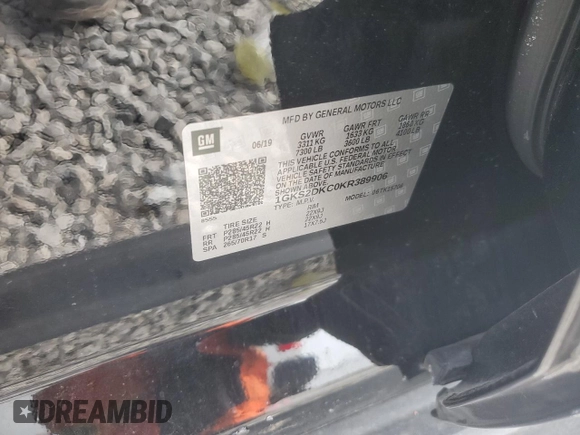 2019 GMC Yukon SLT Standard Edition with VIN 1GKS2DKC0KR389906, listed as a Copart auction lot 45219405 with 0 mi miles and Salvage Title. Bid and sale history available at carsss.com. Image 14.