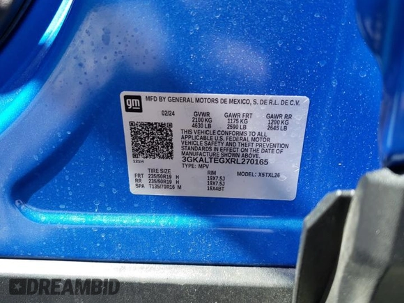 2024 GMC Terrain SLE with VIN 3GKALTEGXRL270165, listed as a Copart auction lot 64284414 with Not provided miles and Salvage title. Bid and sale history available at DreamBid. Image 12.