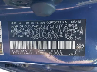 2016 Toyota Prius Four with VIN JTDKARFU6G3521298, listed as a IAAI auction lot 41113965 with 1 mi miles. Bid and sale history available at carsss.com. Image 9.