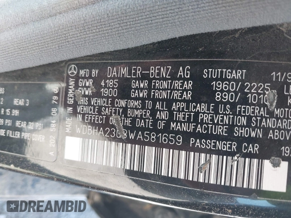 1998 Mercedes-Benz C 230/260/280/320 with VIN WDBHA23G3WA581659, listed as a IAAI auction lot 42335186 with 292,726 mi miles and . Bid and sale history available at DreamBid. Image 9.