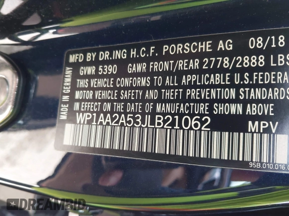 2018 Porsche Macan with VIN WP1AA2A53JLB21062, listed as a IAAI auction lot 41066589 with 53,013 mi miles and . Bid and sale history available at DreamBid. Image 9.