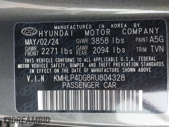 2024 Hyundai Elantra Limited с VIN KMHLP4DG8RU804328, выставлен на аукционе IAAI как лот 42009743 с пробегом 4 633 миль миль и . История ставок и продаж доступна на DreamBid. Изображение 9.