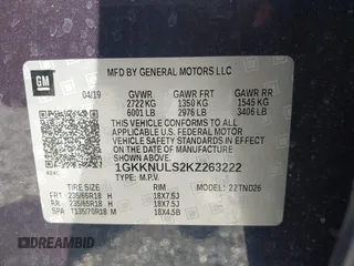 2019 GMC Acadia SLT with VIN 1GKKNULS2KZ263222, listed as a IAAI auction lot 42125217 with 41,535 mi miles and . Bid and sale history available at DreamBid. Image 9.