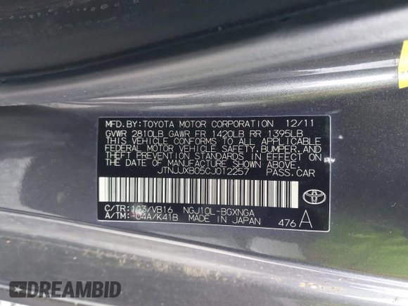 2012 Scion iQ с VIN JTNJJXB05CJ012257, выставлен на аукционе IAAI как лот 41532464 с пробегом 127 134 миль миль и . История ставок и продаж доступна на DreamBid. Изображение 9.