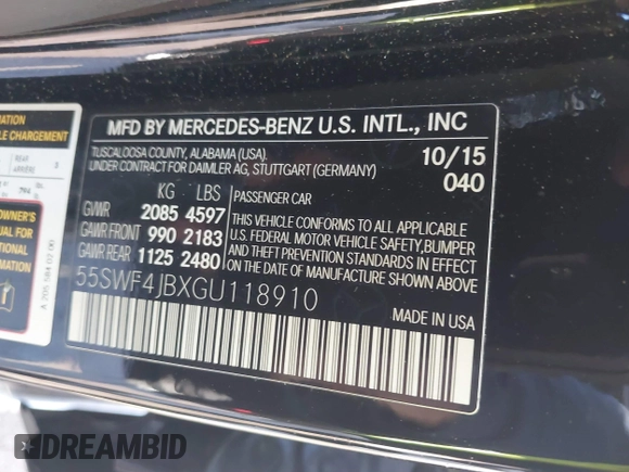2016 Mercedes-Benz C 300 z VIN 55SWF4JBXGU118910, wystawiony jako IAAI lot #41596246 z przebiegiem 96 835 mil mil oraz . Historia ofert i sprzedaży dostępna na DreamBid. Obrazek 9.