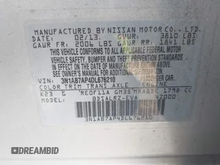 2013 Nissan Sentra FE+ S with VIN 3N1AB7AP4DL676210, listed as a IAAI auction lot 41276900 with 155,037 mi miles and . Bid and sale history available at DreamBid. Image 9.