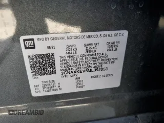 2021 Chevrolet Equinox LT with VIN 3GNAXKEV5ML392053, listed as a Copart auction lot 57170525 with 61,907 mi miles and Salvage title. Bid and sale history available at DreamBid. Image 13.