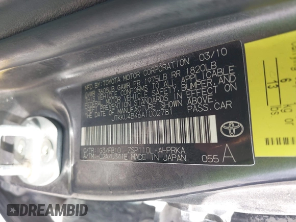 2010 Scion xD z VIN JTKKU4B46A1002781, wystawiony jako IAAI lot #42591179 z przebiegiem 215 788 mil mil oraz . Historia ofert i sprzedaży dostępna na DreamBid. Obrazek 9.