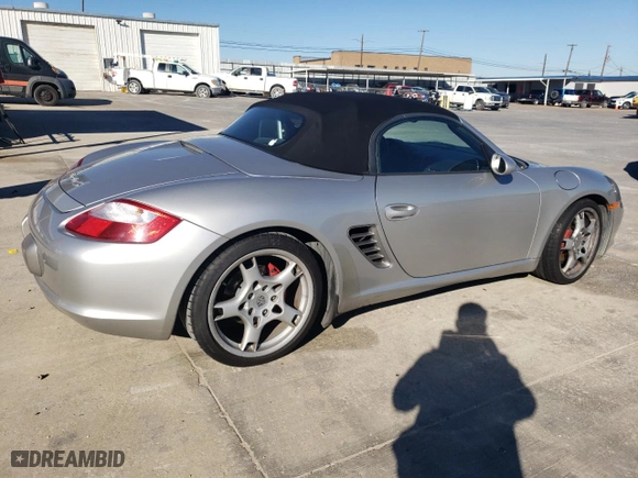 2005 Porsche Boxster S with VIN WP0CB29835U731646, listed as a Copart auction lot 80657904 with 0 mi miles and Salvage Title. Bid and sale history available at carsss.com. Image 3.