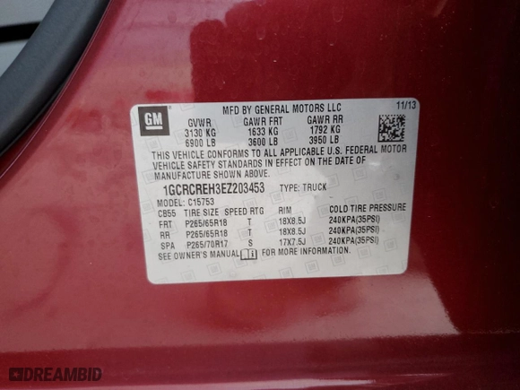 2014 Chevrolet Silverado 1500 LT with VIN 1GCRCREH3EZ203453, listed as a Copart auction lot 50580855 with 172,408 mi miles and Salvage Title. Bid and sale history available at carsss.com. Image 12.