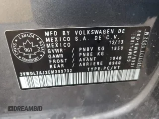 2014 Volkswagen Jetta Comfortline with VIN 3VWDL7AJ2EM399732, listed as a Copart auction lot 55946795 with 198,723 mi miles and Clean title. Bid and sale history available at DreamBid. Image 12.