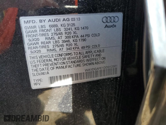 2013 Audi Q7 S line Prestige с VIN WA1DGAFE1DD012561, выставлен на аукционе Copart как лот 57043265 с пробегом 130 343 миль миль и Списание • Salvage title. История ставок и продаж доступна на DreamBid. Изображение 13.