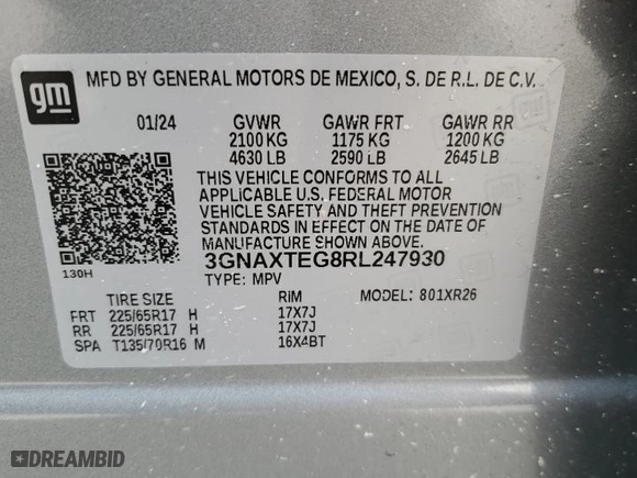 2024 Chevrolet Equinox LT with VIN 3GNAXTEG8RL247930, listed as a Copart auction lot 71914714 with 22,983 mi miles and Clean Title. Bid and sale history available at carsss.com. Image 13.