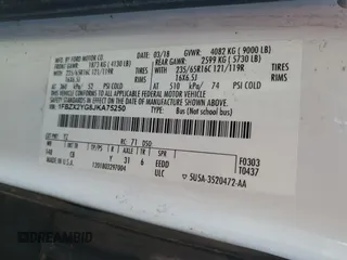 2018 Ford Transit Passenger XL with VIN 1FBZX2YG8JKA75250, listed as a Copart auction lot 88559525 with 56,075 mi miles and Salvage Title. Bid and sale history available at DreamBid. Image 15.