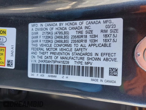 2023 Honda CR-V EX-L with VIN 2HKRS4H79PH418239, listed as a Copart auction lot 45498445 with 16,012 mi miles and Salvage Title. Bid and sale history available at carsss.com. Image 13.