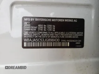 2018 BMW 5 Series 530i with VIN WBAJA5C53JG898430, listed as a Copart auction lot 54243195 with 129,854 mi miles and Salvage title. Bid and sale history available at DreamBid. Image 12.