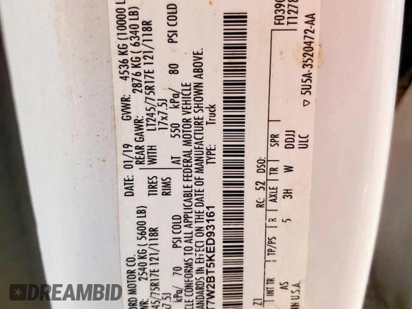 2019 Ford F-250 XL z VIN 1FT7W2BT5KED93161, wystawiony jako Copart lot #59251275 z przebiegiem 156 118 mil mil oraz Czysty tytuł • Clean title. Historia ofert i sprzedaży dostępna na DreamBid. Obrazek 12.