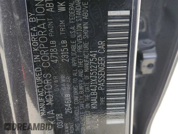 2018 Kia Cadenza Premium with VIN KNALB4J1XJ5127541, listed as a Copart auction lot 70212834 with 75,475 mi miles and Salvage Title. Bid and sale history available at carsss.com. Image 12.