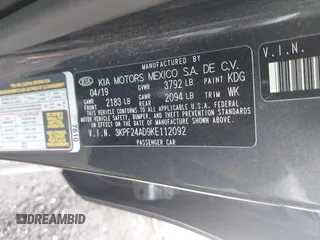 2019 Kia Forte LXS with VIN 3KPF24AD9KE112092, listed as a IAAI auction lot 41795486 with 77,603 mi miles and . Bid and sale history available at carsss.com. Image 9.