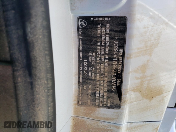 2021 Lamborghini Huracan z VIN ZHWUF5ZF6MLA16836, wystawiony jako Copart lot #74123614 z przebiegiem Nie podano mil oraz Szkody całkowita. Historia ofert i sprzedaży dostępna na DreamBid. Obrazek 12.