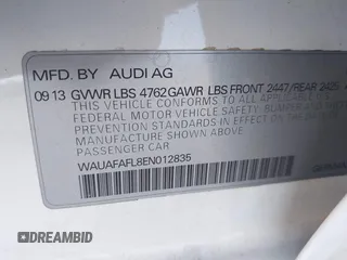 2014 Audi A4 Premium with VIN WAUAFAFL8EN012835, listed as a IAAI auction lot 41558062 with 105,674 mi miles. Bid and sale history available at carsss.com. Image 9.