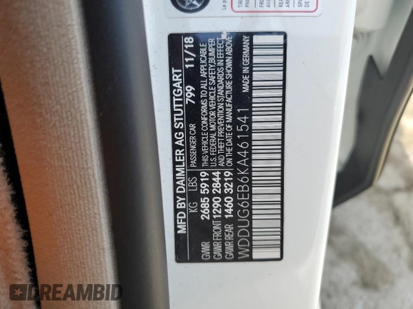 2019 Mercedes-Benz S 450 with VIN WDDUG6EB6KA461541, listed as a Copart auction lot 55125255 with 64,082 mi miles and Salvage title. Bid and sale history available at DreamBid. Image 12.