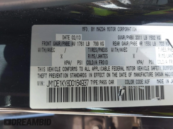 2013 Mazda 2 Sport with VIN JM1DE1KY8D0164937, listed as a IAAI auction lot 41633364 with 134,984 mi miles and . Bid and sale history available at carsss.com. Image 9.