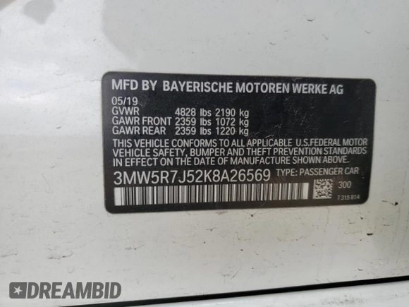2019 BMW 3 Series 330i xDrive with VIN 3MW5R7J52K8A26569, listed as a Copart auction lot 46864745 with 46,729 mi miles and Salvage Title. Bid and sale history available at DreamBid. Image 12.