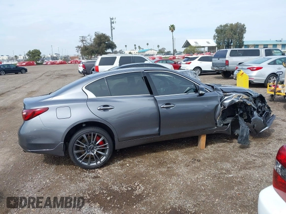 2020 Infiniti Q50 Red Sport 400 with VIN JN1FV7AP9LM630132, listed as a IAAI auction lot 41794185 with 20,049 mi miles and . Bid and sale history available at carsss.com. Image 14.