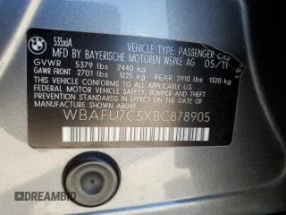 2011 BMW 5 Series 535i xDrive with VIN WBAFU7C5XBC878905, listed as a Copart auction lot 53102845 with 121,616 mi miles and Salvage Title. Bid and sale history available at carsss.com. Image 14.