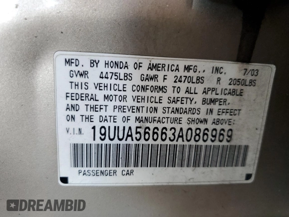 2003 Acura TL with VIN 19UUA56663A086969, listed as a Copart auction lot 50272225 with 236,422 mi miles and Clean Title. Bid and sale history available at carsss.com. Image 12.