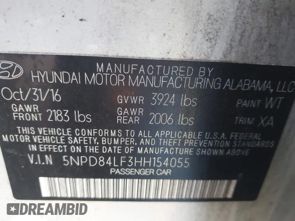 2017 Hyundai Elantra Limited with VIN 5NPD84LF3HH154055, listed as a IAAI auction lot 41207511 with 128,933 mi miles and . Bid and sale history available at DreamBid. Image 9.