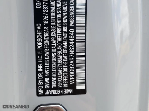 2022 Porsche 911 Carrera S with VIN WP0CB2A97NS244840, listed as a Copart auction lot 49349563 with 1,465 mi miles. Bid and sale history available at carsss.com. Image 13.