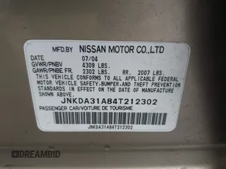 2004 Infiniti I35 with VIN JNKDA31A84T212302, listed as a IAAI auction lot 41551876 with 81,425 mi miles. Bid and sale history available at carsss.com. Image 9.