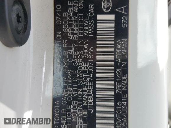 2010 Toyota Corolla with VIN JTDBU4EE7AJ071846, listed as a Copart auction lot 53081425 with Not Provided miles and Salvage Title. Bid and sale history available at DreamBid. Image 14.