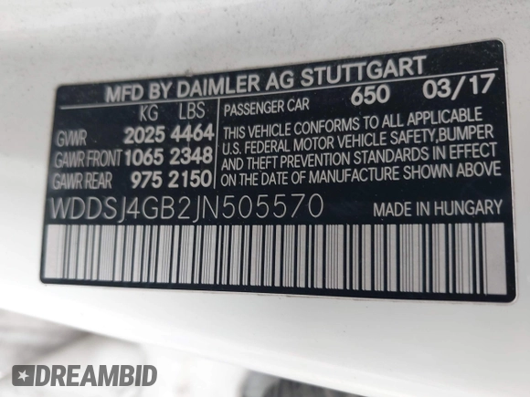 2018 Mercedes-Benz CLA 250 with VIN WDDSJ4GB2JN505570, listed as a IAAI auction lot 41946601 with 124,619 mi miles and . Bid and sale history available at DreamBid. Image 9.