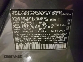 2021 Volkswagen Atlas SEL with VIN 1V2BE2CA1MC220695, listed as a Copart auction lot 55622425 with 48,636 mi miles and Salvage title. Bid and sale history available at DreamBid. Image 13.
