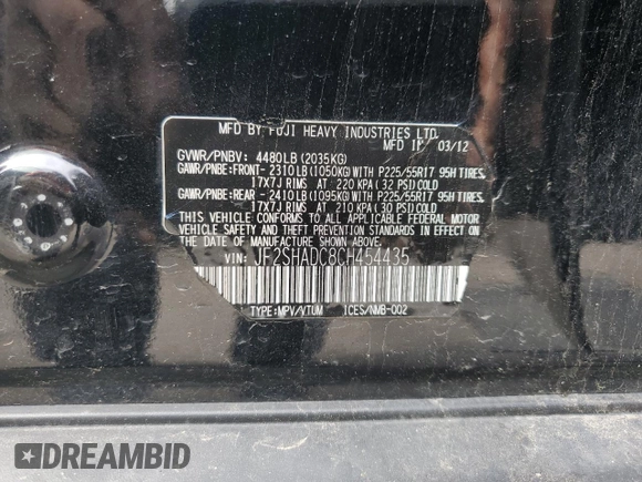 2012 Subaru Forester X Premium with VIN JF2SHADC8CH454435, listed as a Copart auction lot 59407045 with 169,377 mi miles and Clean title. Bid and sale history available at DreamBid. Image 13.