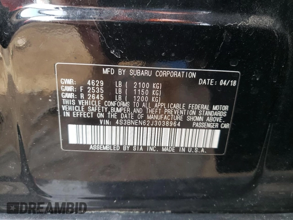 2018 Subaru Legacy Limited with VIN 4S3BNEN62J3038964, listed as a Copart auction lot 43993654 with 33,485 mi miles. Bid and sale history available at carsss.com. Image 12.