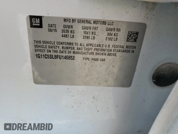 2015 Chevrolet Malibu LT with VIN 1G11C5SL8FU146852, listed as a Copart auction lot 54778335 with 152,276 mi miles and Clean Title. Bid and sale history available at DreamBid. Image 13.