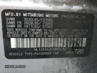 2018 Mitsubishi Mirage ES с VIN ML32A3HJ2JH005159, выставлен на аукционе Copart как лот 59255925 с пробегом 94 114 миль миль и Списание • Salvage title. История ставок и продаж доступна на DreamBid. Изображение 12.