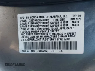 2010 Honda Odyssey EX with VIN 5FNRL3H41AB016671, listed as a IAAI auction lot 42465200 with 167,214 mi miles and . Bid and sale history available at DreamBid. Image 9.