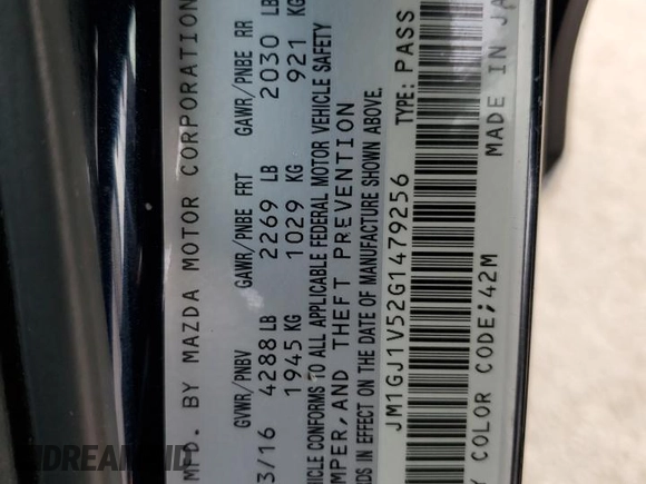 2016 Mazda Mazda6 i Touring with VIN JM1GJ1V52G1479256, listed as a Copart auction lot 51911345 with 216,999 mi miles and Salvage Title. Bid and sale history available at carsss.com. Image 12.