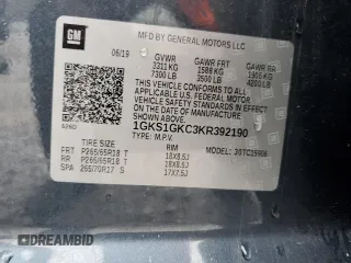 2019 GMC Yukon XL SLT with VIN 1GKS1GKC3KR392190, listed as a Copart auction lot 86548064 with 0 mi miles and Salvage Title. Bid and sale history available at carsss.com. Image 15.